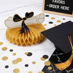 Graduation Table Decorations, Gold Black Honeycomb Centerpiece Glitter Graduation Centerpieces for Tables Congrats Grad Table Toppers Congratulate for Class of 2026 Grad Party Supplies, 5Pcs