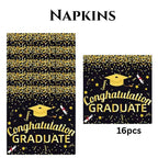 163PCS Graduation Plates and Napkins Set, 2026 Congrats Grad Disposable Tableware Set include Graduation Cap Paper Plate Napkins Cups Forks for Grad Party Supplies, Serve for 16 Guests (Black)Graduation Tableware Set