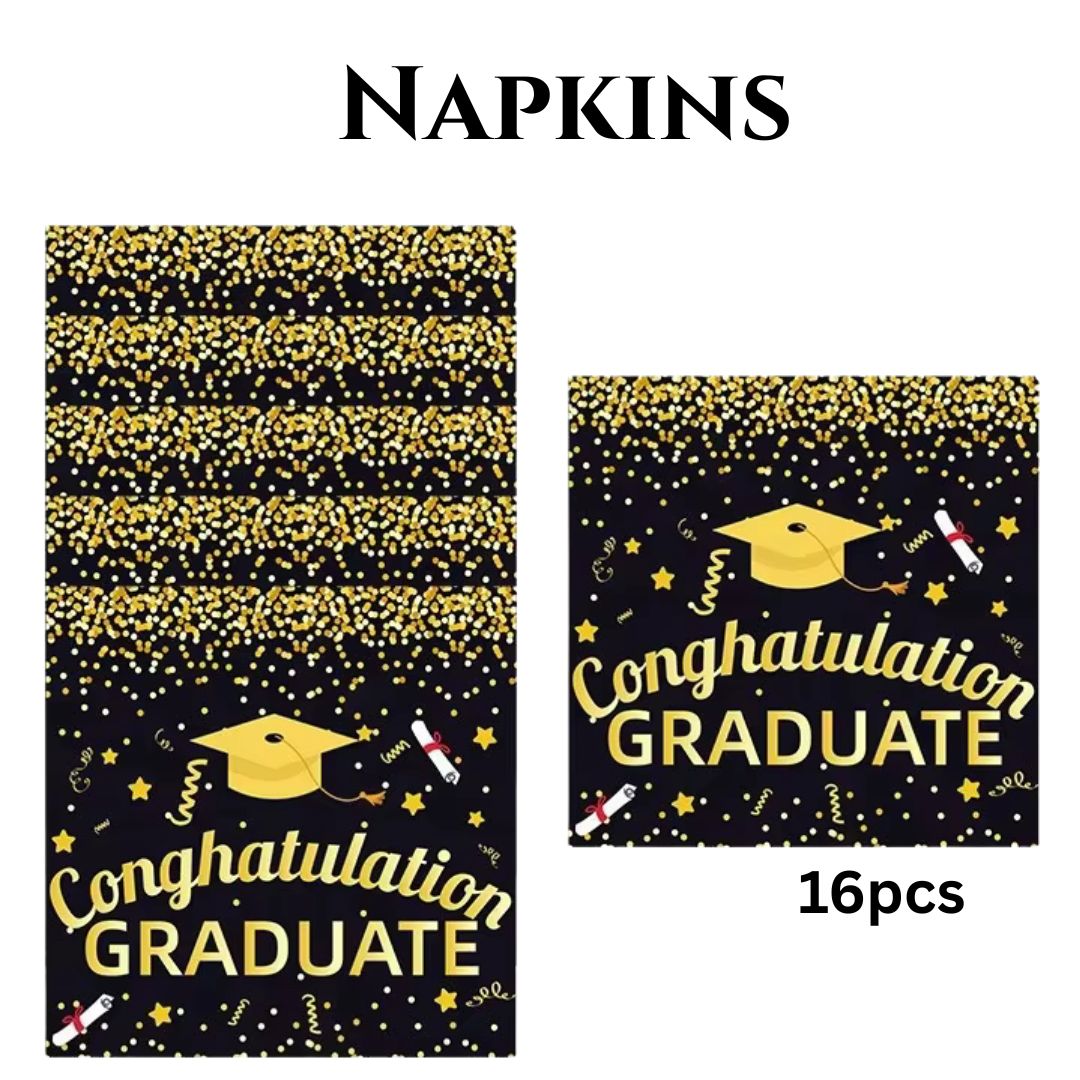 163PCS Graduation Plates and Napkins Set, 2026 Congrats Grad Disposable Tableware Set include Graduation Cap Paper Plate Napkins Cups Forks for Grad Party Supplies, Serve for 16 Guests (Black)Graduation Tableware Set