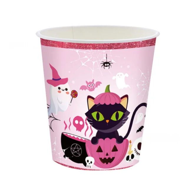 Pink Halloween Tablewear Set 175 PCS for 25 guests. Modern Cute Party Set.