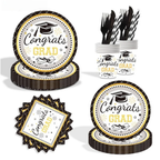 92pcs Graduation Plates and Napkins Set, 2026 Congrats Grad Disposable Tableware Set include Graduation Cap Paper Plate Napkins Cups Forks for Grad Party Supplies, Serve for 10 Guests (Black)Graduation Tableware Set