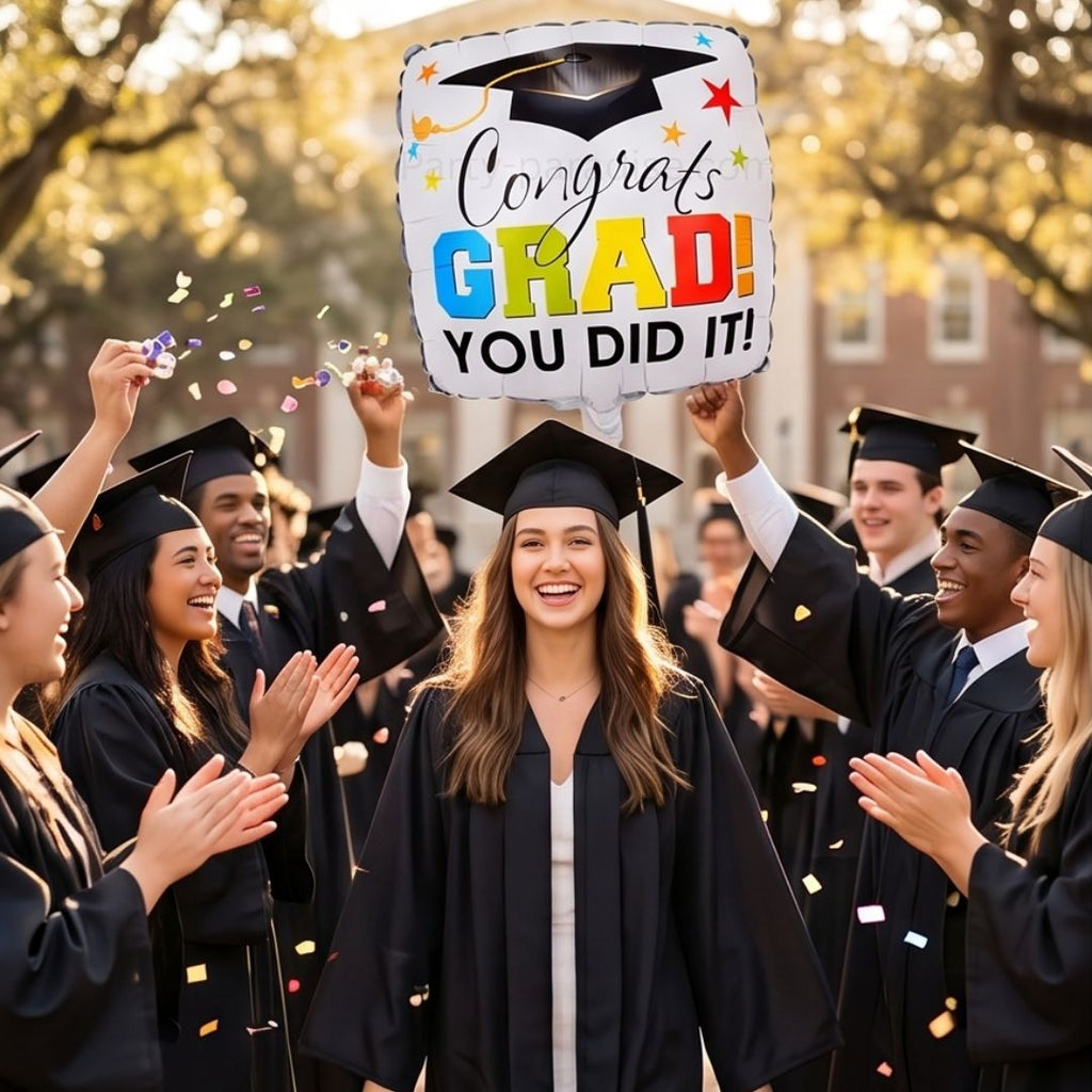 Congrats Grad Balloons - 18 Inch Round Graduation Balloons Class of 2026 Grad Star Mylar Foil Balloon for College, Kindergarten Grad Party