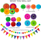 36Pcs Cinco De Mayo Decorations Fiesta Party Decorations Multi-Color Paper Fans Garlands Pennant Pom Poms Hanging Swirls for Birthday Wedding Rainbow Mexican Party