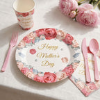 Happy Mother's Day Napkins and Plates Set for Family Dinner – Pink Floral Happy Mothers Day Disposable Paper Plates Tableware Dinnerware for Home Celebration 90pcs
