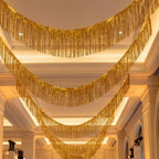 Gold Metallic Foil Fringe Garland Wall Hanging Tassel Banner, Mother's Day, Easter, Parade Floats, Birthday, Theme Party, Wedding Party Decorations