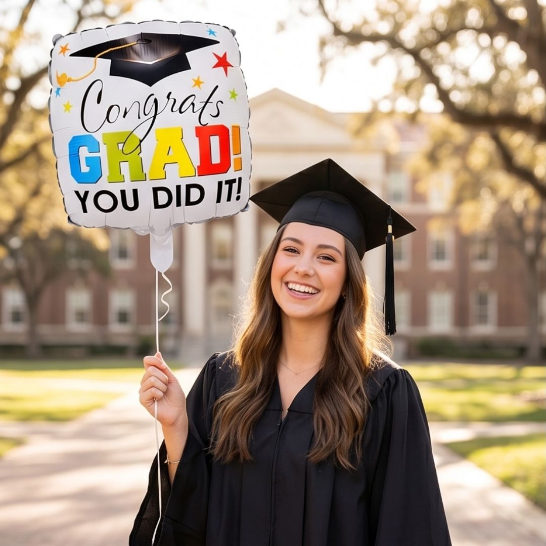 Congrats Grad Balloons - 18 Inch Round Graduation Balloons Class of 2026 Grad Star Mylar Foil Balloon for College, Kindergarten Grad Party