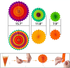 36Pcs Cinco De Mayo Decorations Fiesta Party Decorations Multi-Color Paper Fans Garlands Pennant Pom Poms Hanging Swirls for Birthday Wedding Rainbow Mexican Party
