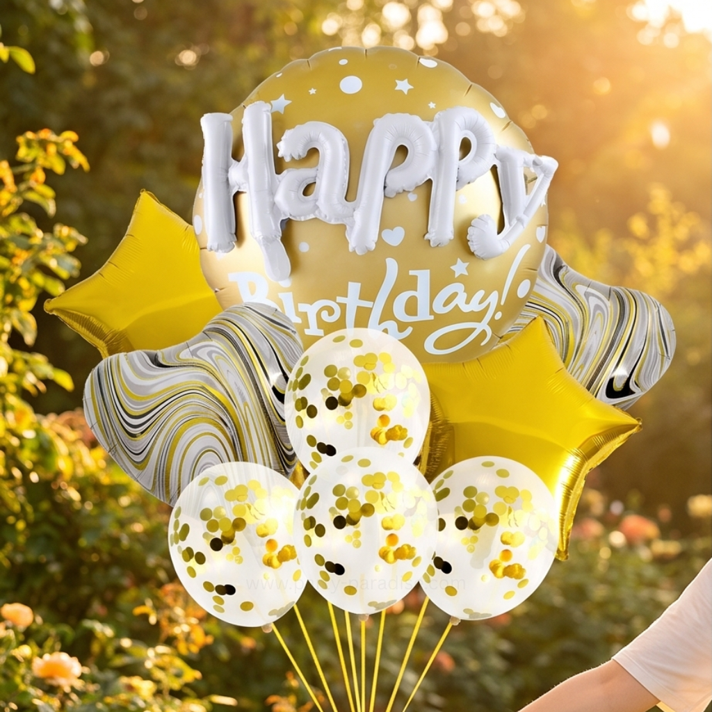 22 in 3D Happy Birthday Balloons Bouquets | Yellow
