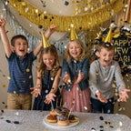 Gold Metallic Foil Fringe Garland Wall Hanging Tassel Banner, Mother's Day, Easter, Parade Floats, Birthday, Theme Party, Wedding Party Decorations