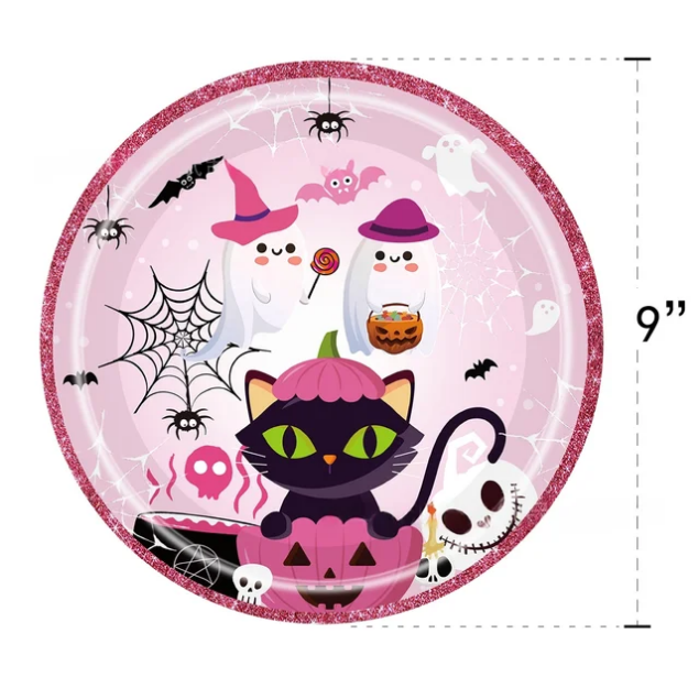 Pink Halloween Tablewear Set 175 PCS for 25 guests. Modern Cute Party Set.