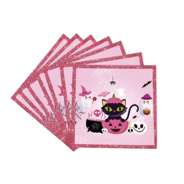 Pink Halloween Tablewear Set 175 PCS for 25 guests. Modern Cute Party Set.