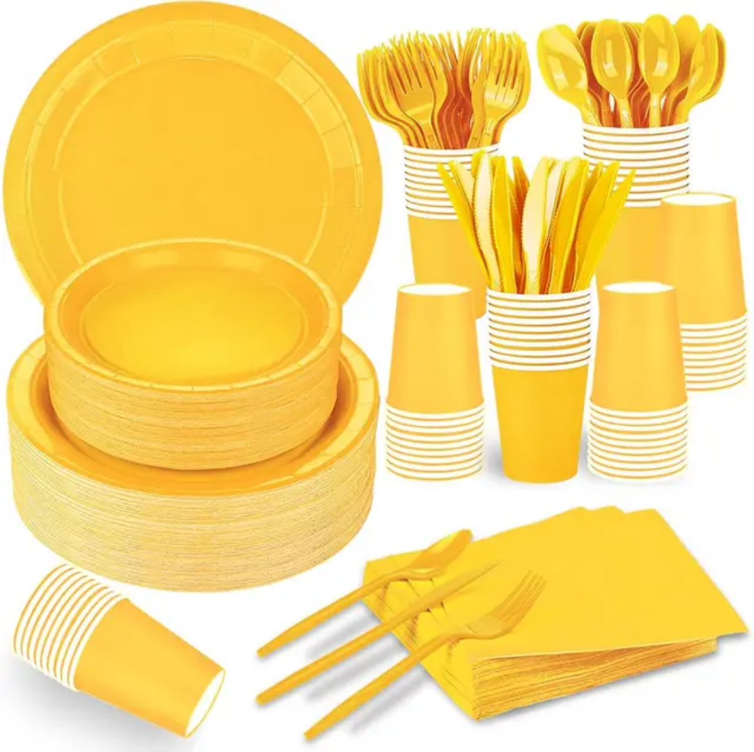 181 PCS Yellow Dinner Party Tableware Set for birthdays, weddings clebrations Main image