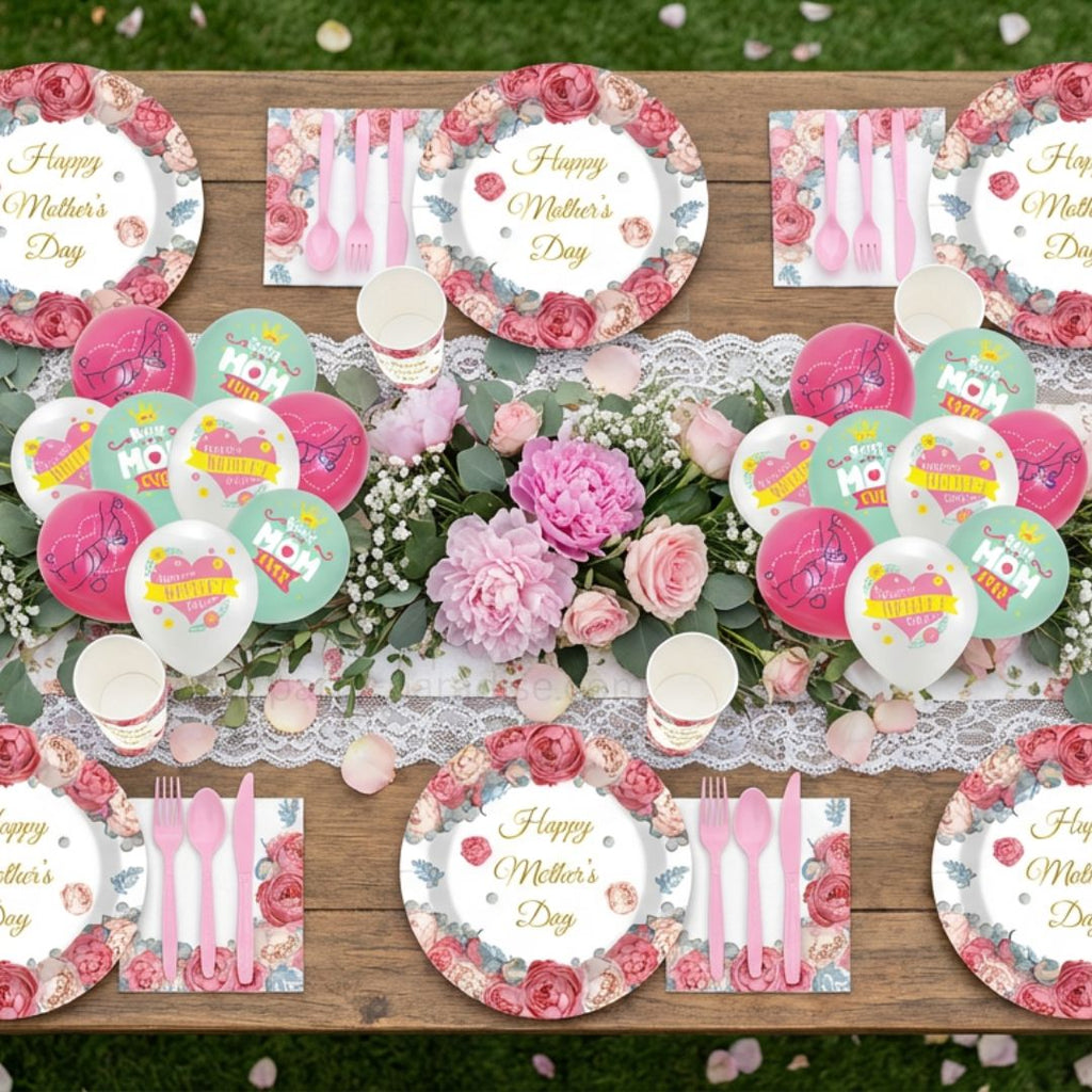 Happy Mother's Day Napkins and Plates Set for Family Dinner – Pink Floral Happy Mothers Day Disposable Paper Plates Tableware Dinnerware for Home Celebration 90pcs