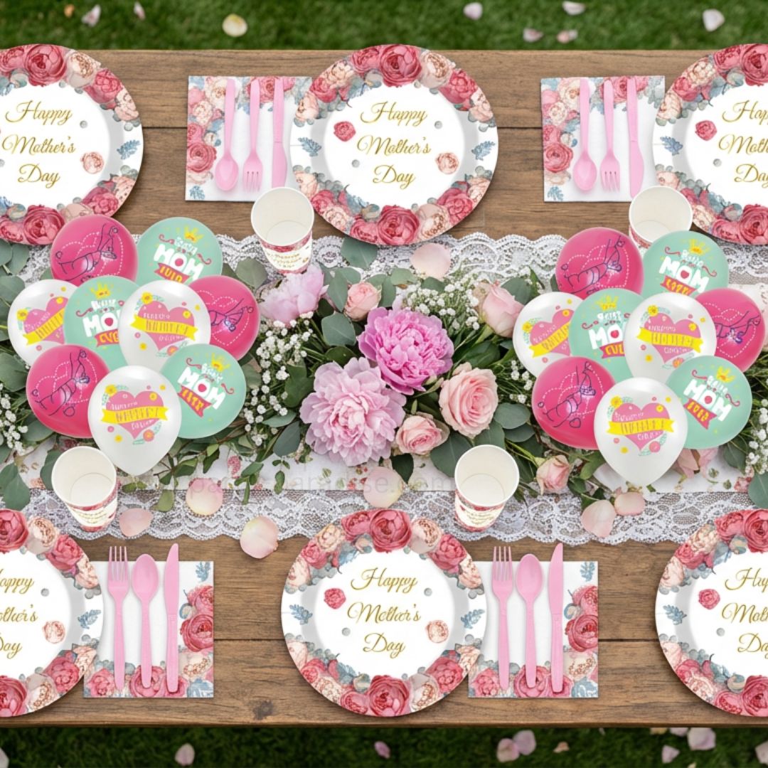 Happy Mother's Day Napkins and Plates Set for Family Dinner – Pink Floral Happy Mothers Day Disposable Paper Plates Tableware Dinnerware for Home Celebration 90pcs