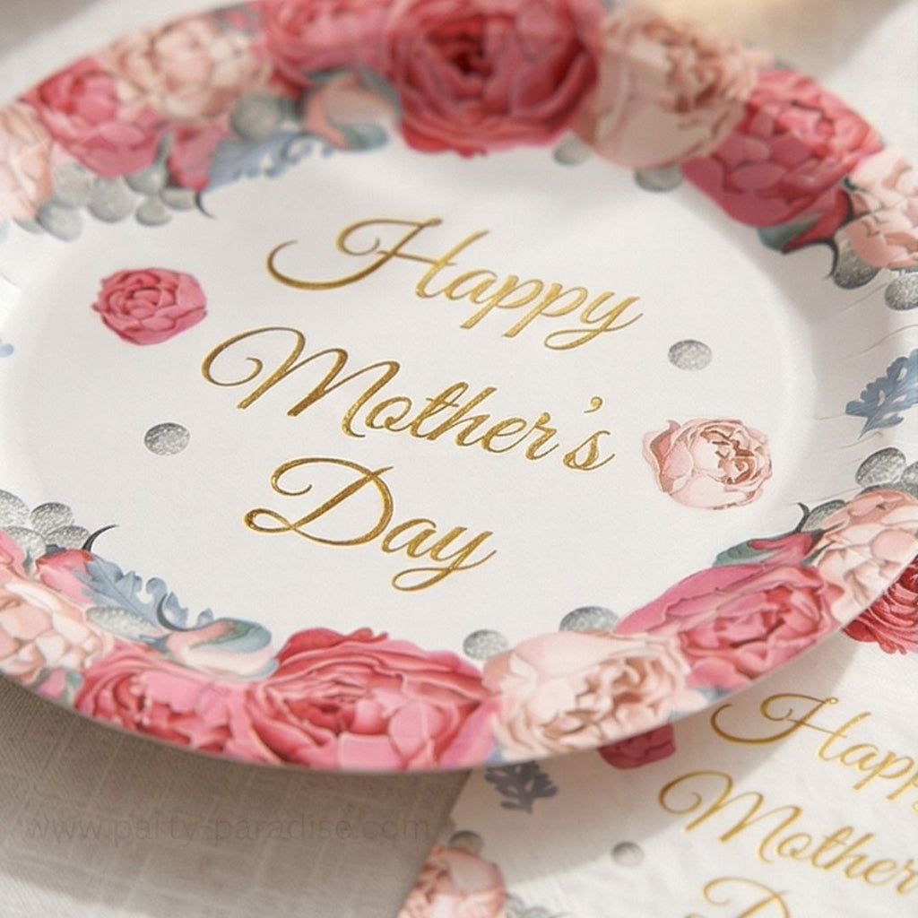 Happy Mother's Day Napkins and Plates Set for Family Dinner – Pink Floral Happy Mothers Day Disposable Paper Plates Tableware Dinnerware for Home Celebration 90pcs