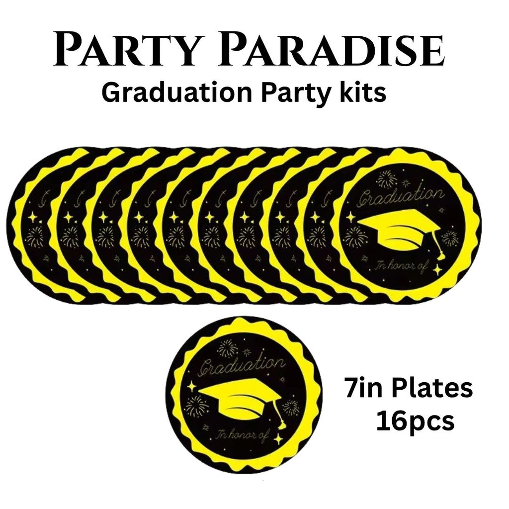 163PCS Graduation Plates and Napkins Set, 2026 Congrats Grad Disposable Tableware Set include Graduation Cap Paper Plate Napkins Cups Forks for Grad Party Supplies, Serve for 16 Guests (Black)Graduation Tableware Set