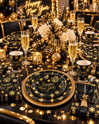 Happy New Year Tableware Set 194 pcs for 24 guests in Black and Gold Plates, Cups, Napkins Cutlery and More Happy New Year 2027