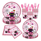 Pink Halloween Tablewear Set 175 PCS for 25 guests. Modern Cute Party Set.
