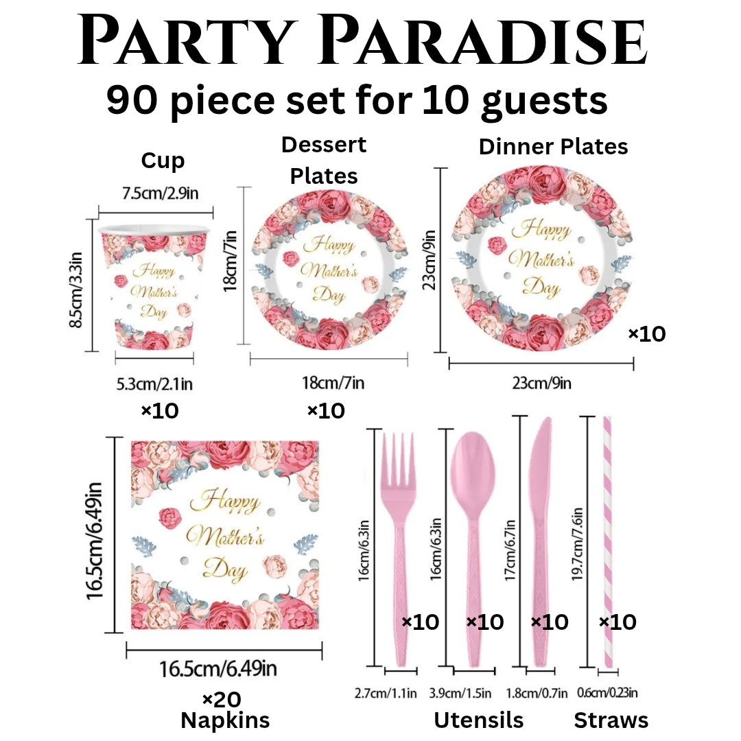 Happy Mother's Day Napkins and Plates Set for Family Dinner – Pink Floral Happy Mothers Day Disposable Paper Plates Tableware Dinnerware for Home Celebration 90pcs
