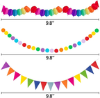36Pcs Cinco De Mayo Decorations Fiesta Party Decorations Multi-Color Paper Fans Garlands Pennant Pom Poms Hanging Swirls for Birthday Wedding Rainbow Mexican Party