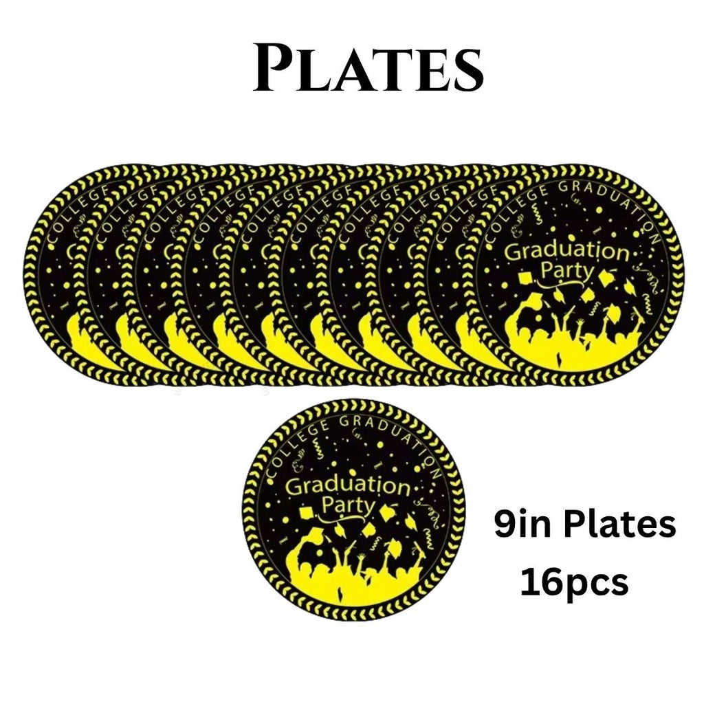 163PCS Graduation Plates and Napkins Set, 2026 Congrats Grad Disposable Tableware Set include Graduation Cap Paper Plate Napkins Cups Forks for Grad Party Supplies, Serve for 16 Guests (Black)Graduation Tableware Set