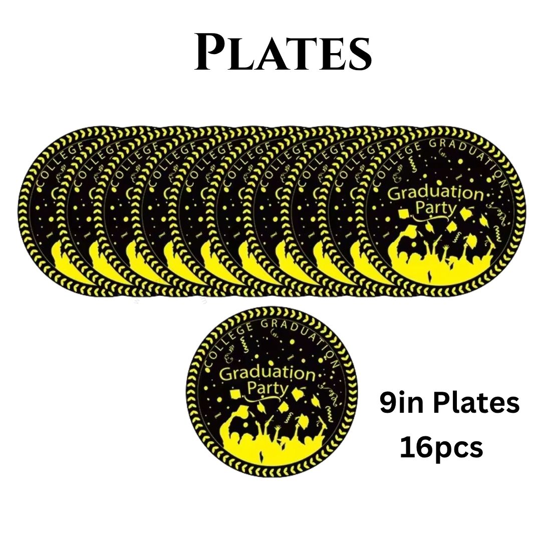 163PCS Graduation Plates and Napkins Set, 2026 Congrats Grad Disposable Tableware Set include Graduation Cap Paper Plate Napkins Cups Forks for Grad Party Supplies, Serve for 16 Guests (Black)Graduation Tableware Set
