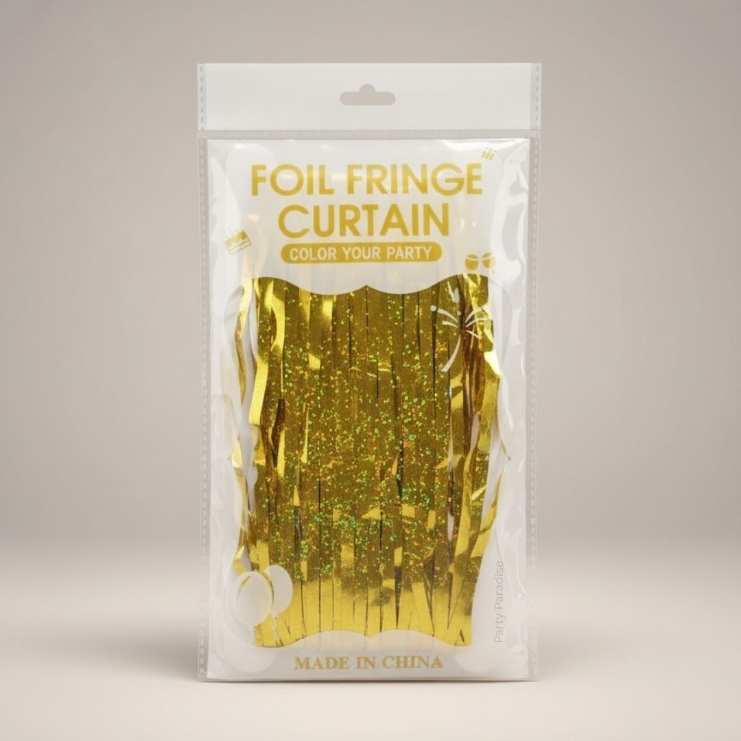 2 Pack 3.3x7.05 Feet Gold Foil Fringe Backdrop Curtains, Tinsel Streamers, Fringe Backdrop for 2026 New Years Eve, Graduation, Birthday, Baby Shower, Gender Reveal, Disco Party Main image