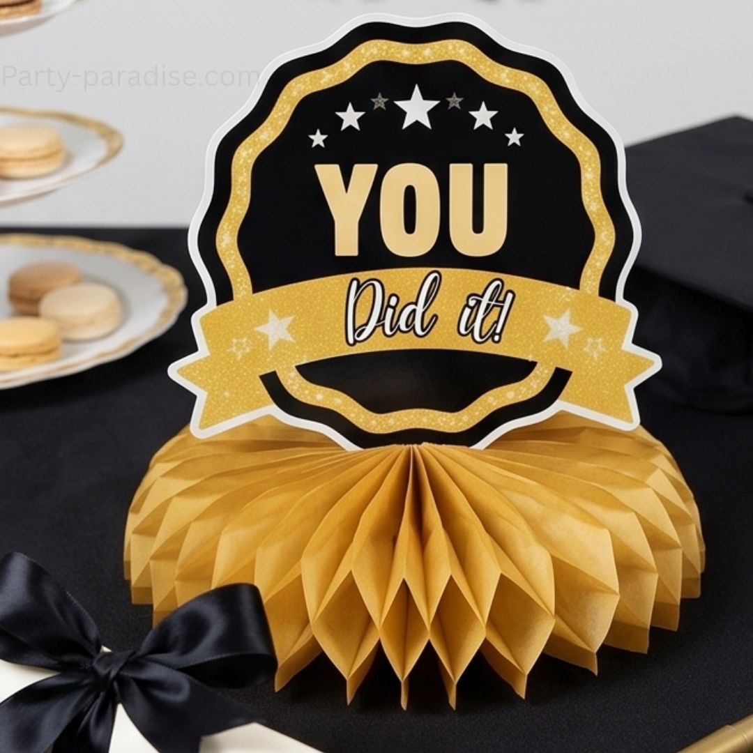 Graduation Table Decorations, Gold Black Honeycomb Centerpiece Glitter Graduation Centerpieces for Tables Congrats Grad Table Toppers Congratulate for Class of 2026 Grad Party Supplies, 5Pcs