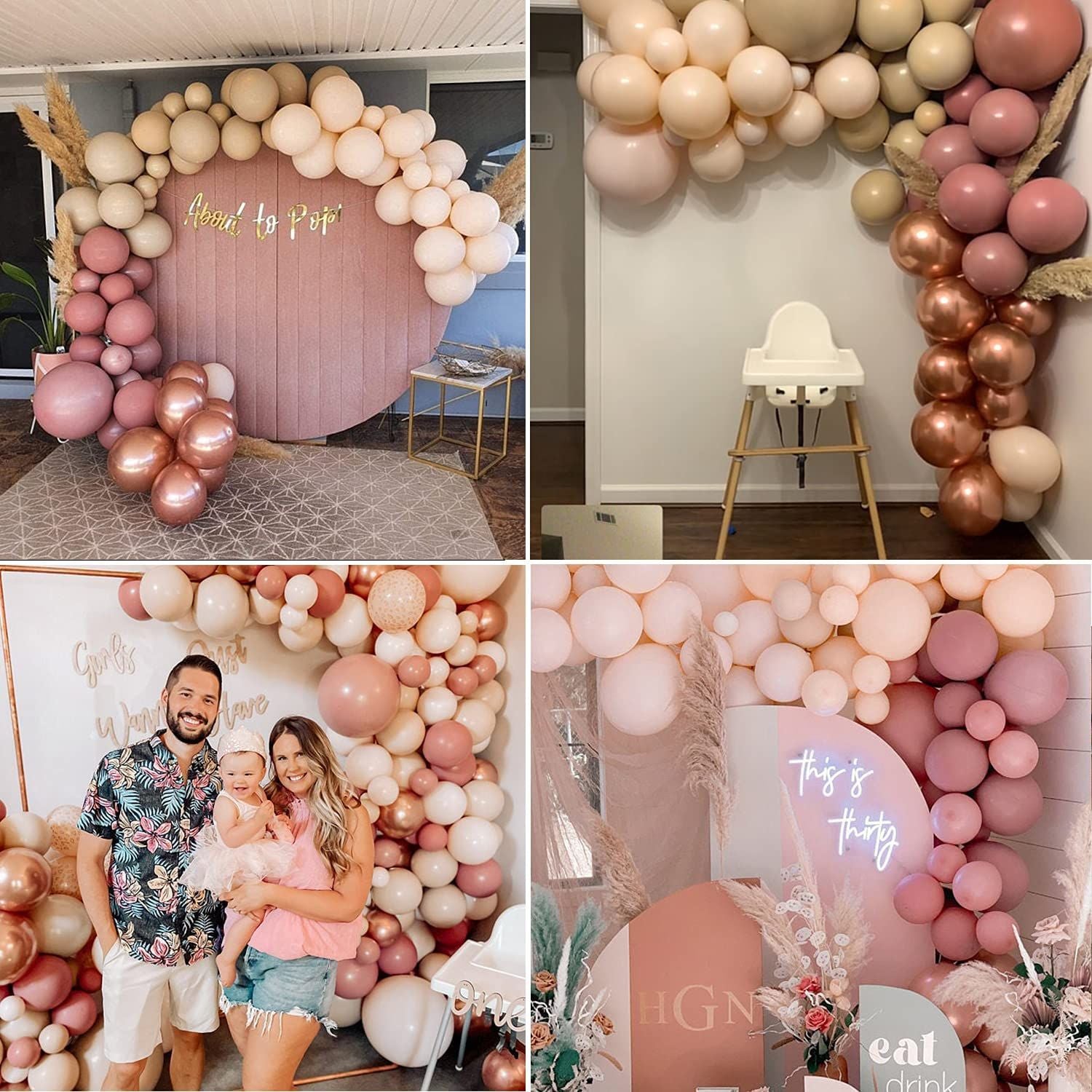 Retro Dusty Pink Chrome Rose Gold Balloon Arch Garland Kit 126 pcs for Birthday Anniversary Baby Shower Party