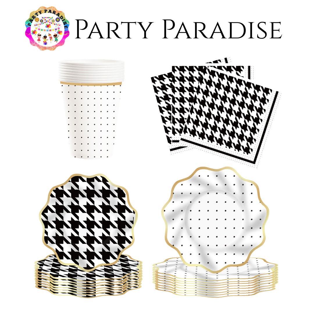Black & White Houndstooth Deluxe Tableware Set